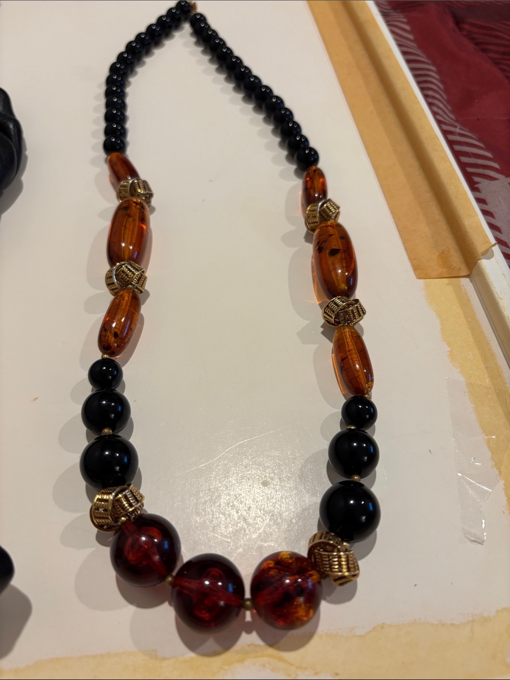 Amber & Black Beaded Statement Necklace